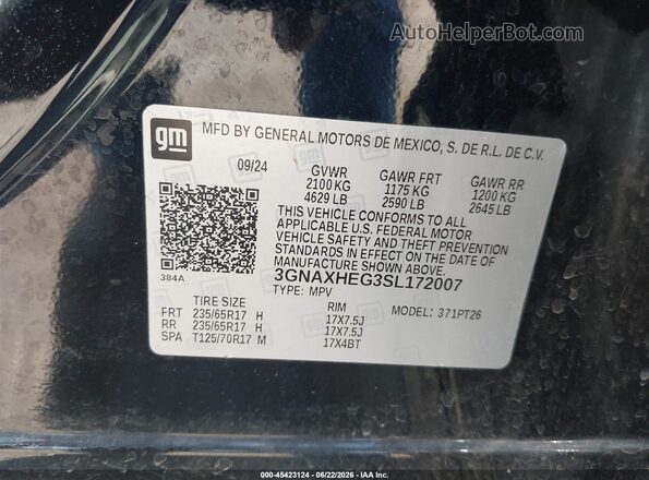 3GNAXHEG3SL172007 2025 CHEVROLET EQUINOX Black Widok komory silnika