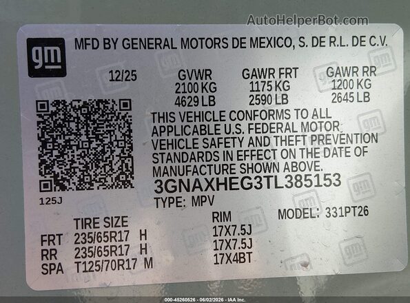 3GNAXHEG3TL385153 2026 CHEVROLET EQUINOX Green Շարժիչի բաժամունքի տեսք