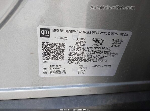 3GNAXHEG4TL277575 2026 CHEVROLET EQUINOX Gray Widok komory silnika