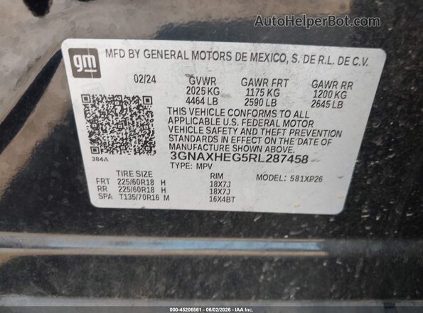 3GNAXHEG5RL287458 2024 CHEVROLET EQUINOX Black Vista del compartimento del motor