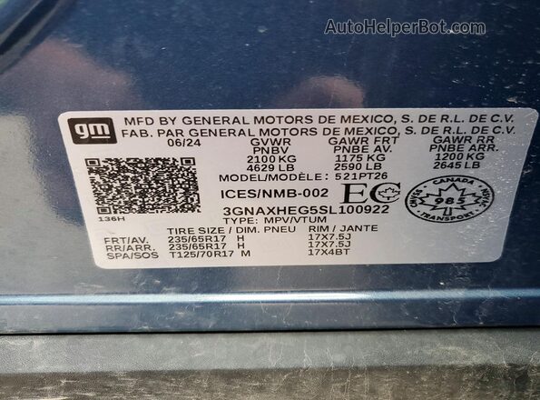 3GNAXHEG5SL100922 2025 CHEVROLET EQUINOX Синий 