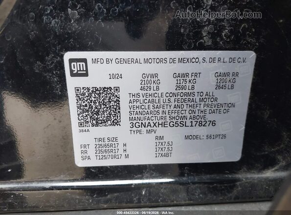 3GNAXHEG5SL178276 2025 CHEVROLET EQUINOX Black ძრავის განყოფილების ხედი