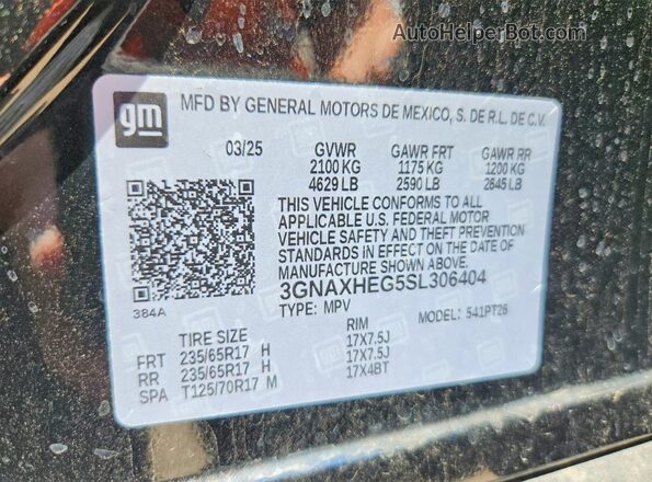 3GNAXHEG5SL306404 2025 CHEVROLET EQUINOX Черный Вид наклейки с VIN-кодом