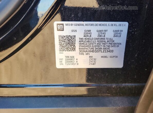 3GNAXHEG5TL213433 2026 CHEVROLET EQUINOX Black Widok naklejki z numerem VIN