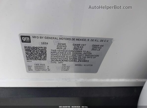 3GNAXHEG6SL243801 2025 CHEVROLET EQUINOX Белый Вид подкапотного пространства