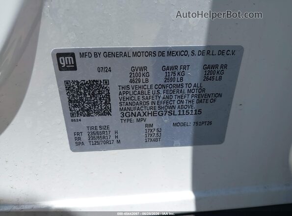 3GNAXHEG7SL115115 2025 CHEVROLET EQUINOX White Widok komory silnika