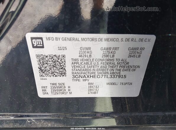 3GNAXHEG7TL337915 2026 CHEVROLET EQUINOX Black Vista del compartimento del motor