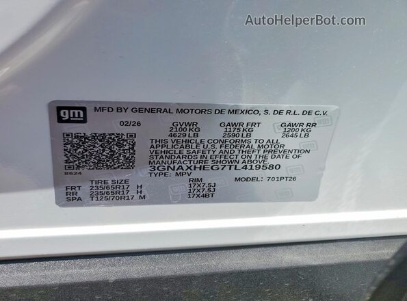 3GNAXHEG7TL419580 2026 CHEVROLET EQUINOX White Սալոնի 360 աստիճան տեսք