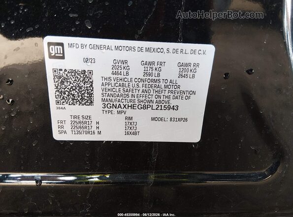 3GNAXHEG8PL215943 2023 CHEVROLET EQUINOX Black Շարժիչի բաժամունքի տեսք