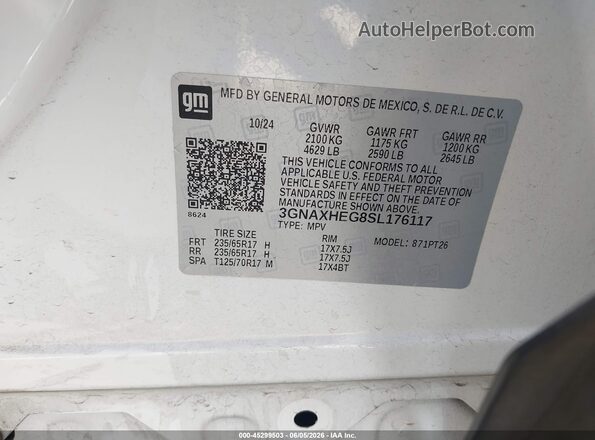 3GNAXHEG8SL176117 2025 CHEVROLET EQUINOX White 