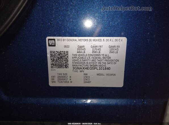3GNAXHEG9PL101840 2023 CHEVROLET EQUINOX Blue ძრავის განყოფილების ხედი