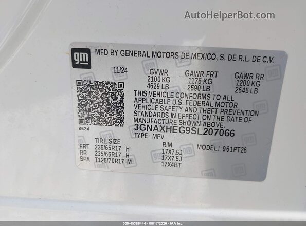3GNAXHEG9SL207066 2025 CHEVROLET EQUINOX Белый Вид подкапотного пространства