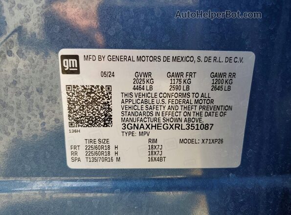 3GNAXHEGXRL351087 2024 CHEVROLET EQUINOX Blue 
