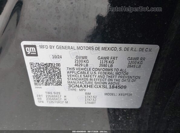 3GNAXHEGXSL184509 2025 CHEVROLET EQUINOX Черный Вид подкапотного пространства