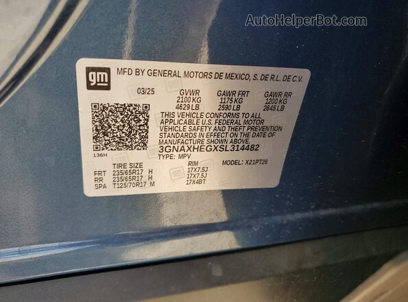 3GNAXHEGXSL314482 2025 CHEVROLET EQUINOX Синий Вид наклейки с VIN-кодом