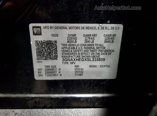 3GNAXHEGXSL315809 2025 CHEVROLET EQUINOX Black 