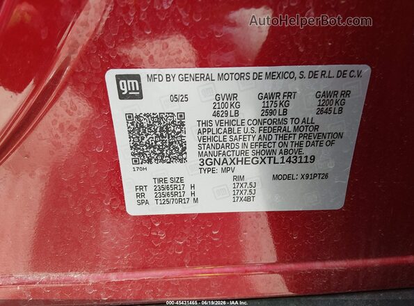 3GNAXHEGXTL143119 2026 CHEVROLET EQUINOX Бордовый Вид подкапотного пространства