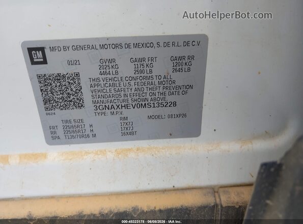 3GNAXHEV0MS135228 2021 CHEVROLET EQUINOX Белый Вид подкапотного пространства