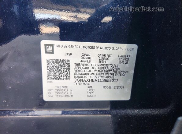 3GNAXHEV1LS659017 2020 CHEVROLET EQUINOX Black 