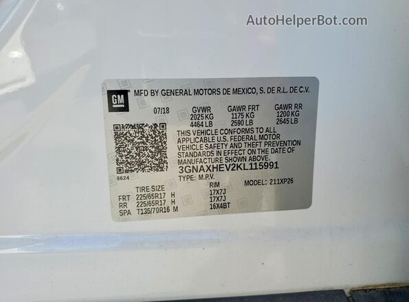 3GNAXHEV2KL115991 2019 CHEVROLET EQUINOX White Շարժիչի բաժամունքի տեսք