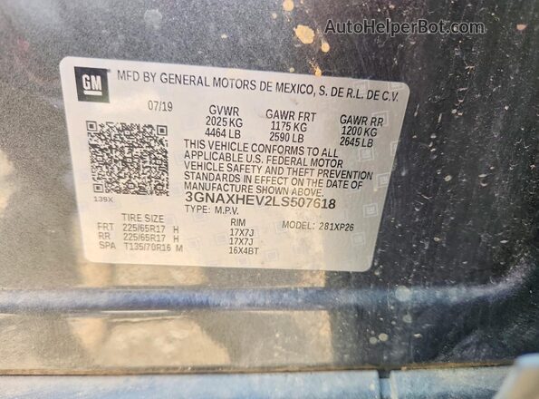 3GNAXHEV2LS507618 2020 CHEVROLET EQUINOX Gray 360 interior view