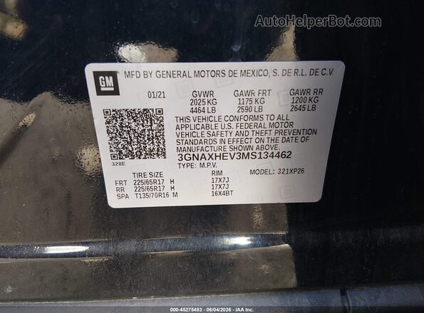 3GNAXHEV3MS134462 2021 CHEVROLET EQUINOX Black Engine compartment view
