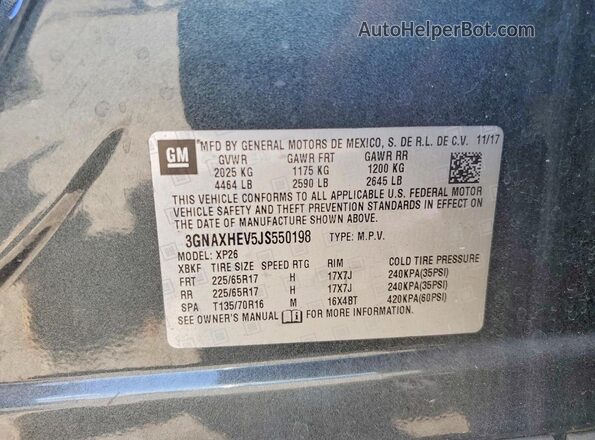 3GNAXHEV5JS550198 2018 CHEVROLET EQUINOX Gray VIN sticker view