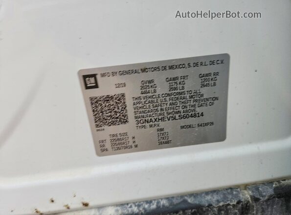 3GNAXHEV5LS604814 2020 CHEVROLET EQUINOX White Շարժիչի բաժամունքի տեսք