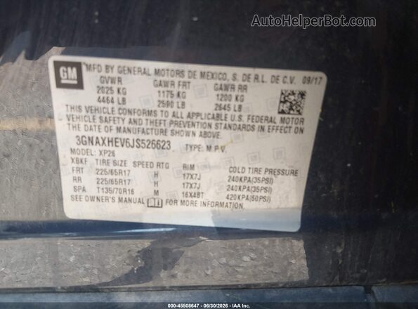 3GNAXHEV6JS526623 2018 CHEVROLET EQUINOX Синий Вид подкапотного пространства