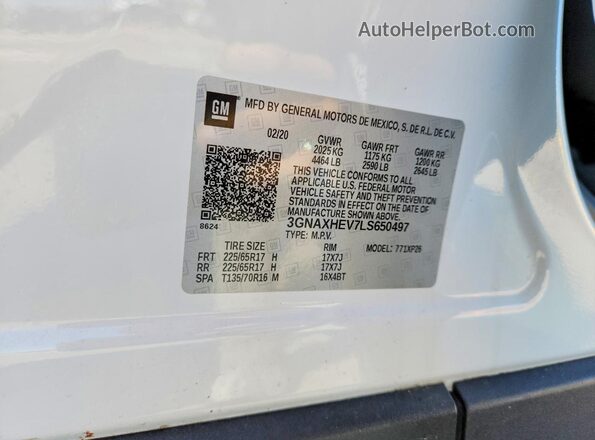 3GNAXHEV7LS650497 2020 CHEVROLET EQUINOX Белый Вид наклейки с VIN-кодом