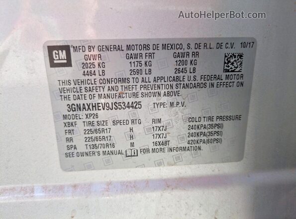 3GNAXHEV9JS534425 2018 CHEVROLET EQUINOX Silver 