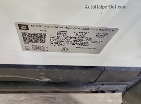 3GNAXHEV9LS690225 2020 CHEVROLET EQUINOX White 
