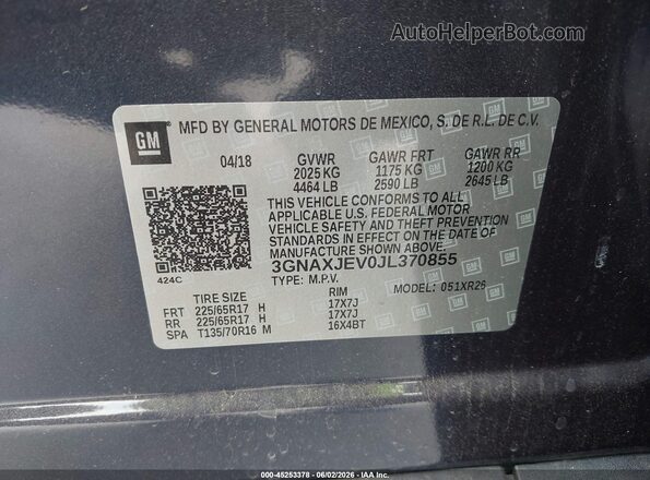 3GNAXJEV0JL370855 2018 CHEVROLET EQUINOX Dark Blue Вид подкапотного пространства