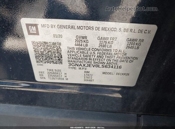 3GNAXJEV0LS634116 2020 CHEVROLET EQUINOX Black Vista del compartimento del motor