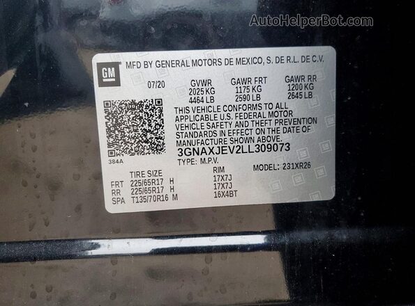 3GNAXJEV2LL309073 2020 CHEVROLET EQUINOX Black 