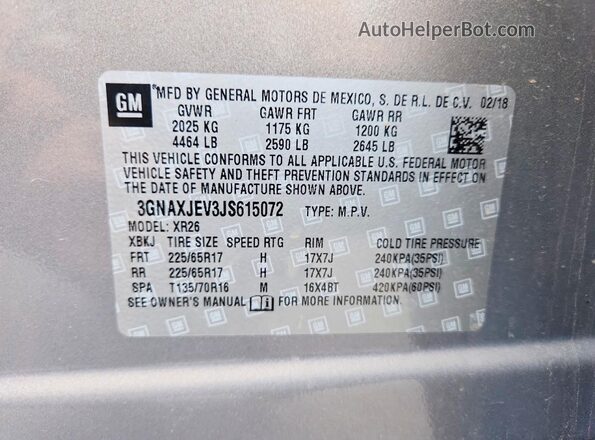 3GNAXJEV3JS615072 2018 CHEVROLET EQUINOX Gray 