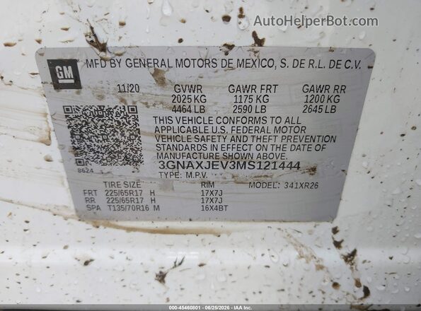 3GNAXJEV3MS121444 2021 CHEVROLET EQUINOX Белый Вид подкапотного пространства
