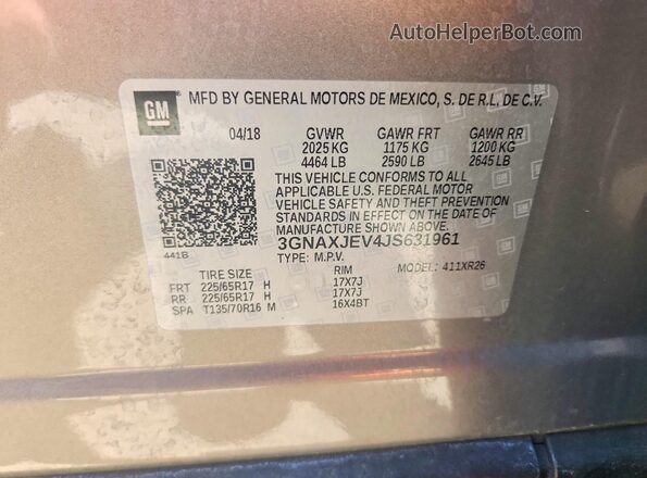3GNAXJEV4JS631961 2018 CHEVROLET EQUINOX Gray 