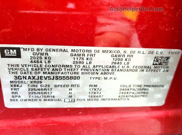 3GNAXJEV5JS555800 2018 CHEVROLET EQUINOX Красный 