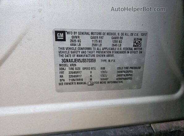 3GNAXJEV5JS570359 2018 CHEVROLET EQUINOX Silver Vista de la etiqueta del VIN
