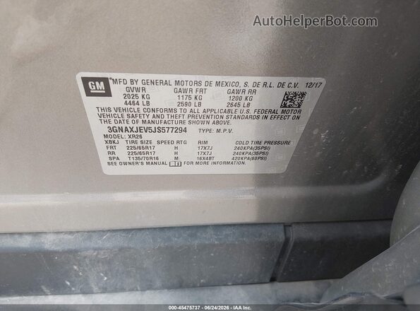 3GNAXJEV5JS577294 2018 CHEVROLET EQUINOX Gray Engine compartment view