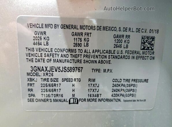 3GNAXJEV5JS589767 2018 CHEVROLET EQUINOX Silver 