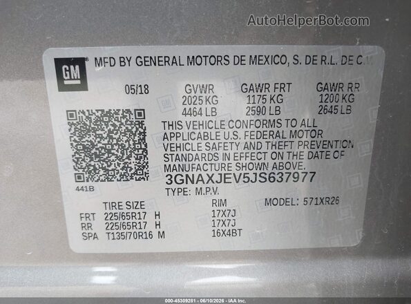 3GNAXJEV5JS637977 2018 CHEVROLET EQUINOX Gray Շարժիչի բաժամունքի տեսք