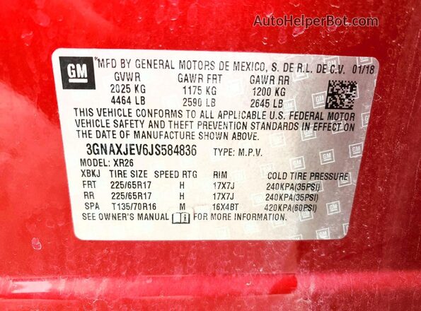 3GNAXJEV6JS584836 2018 CHEVROLET EQUINOX Красный 