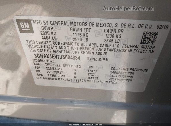 3GNAXJEV7JS604334 2018 CHEVROLET EQUINOX Gray 