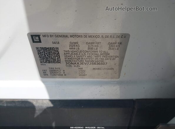 3GNAXJEV7JS636507 2018 CHEVROLET EQUINOX White Շարժիչի բաժամունքի տեսք