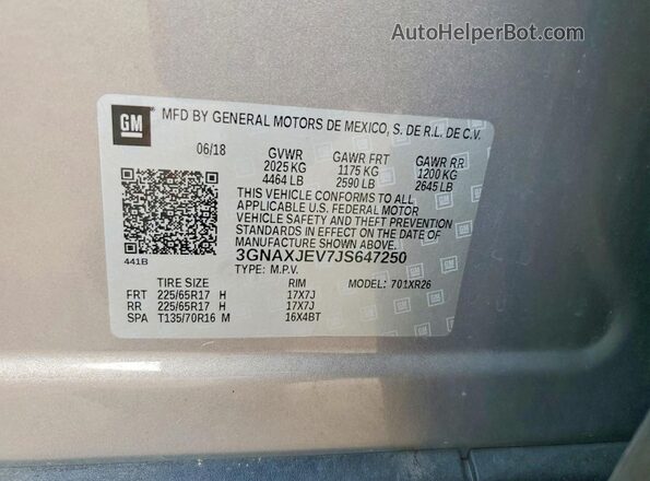3GNAXJEV7JS647250 2018 CHEVROLET EQUINOX Серый Вид подкапотного пространства
