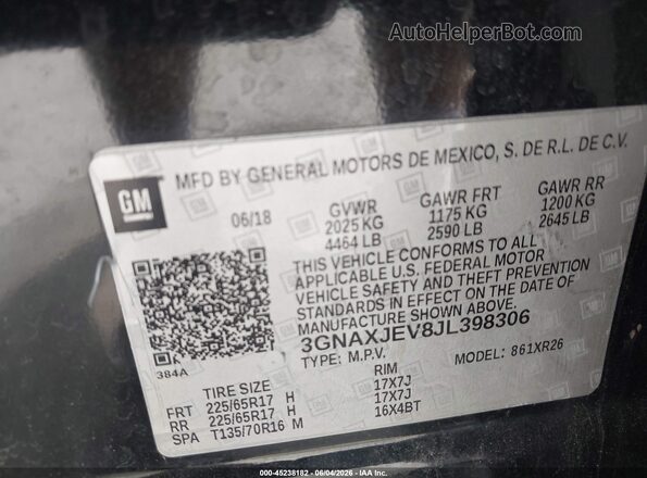 3GNAXJEV8JL398306 2018 CHEVROLET EQUINOX Black Շարժիչի բաժամունքի տեսք