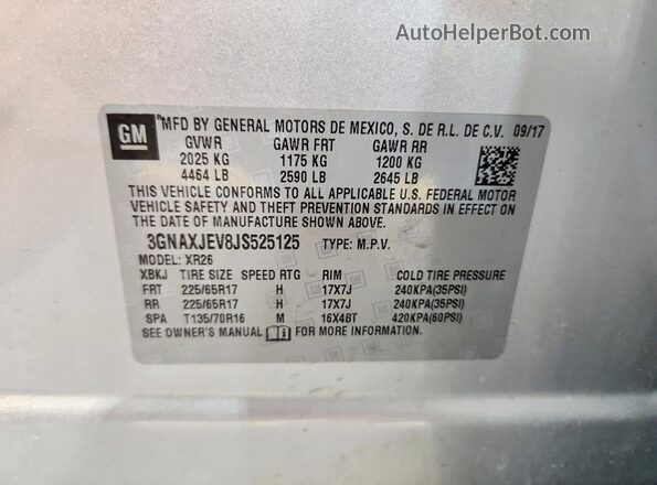 3GNAXJEV8JS525125 2018 CHEVROLET EQUINOX Silver 