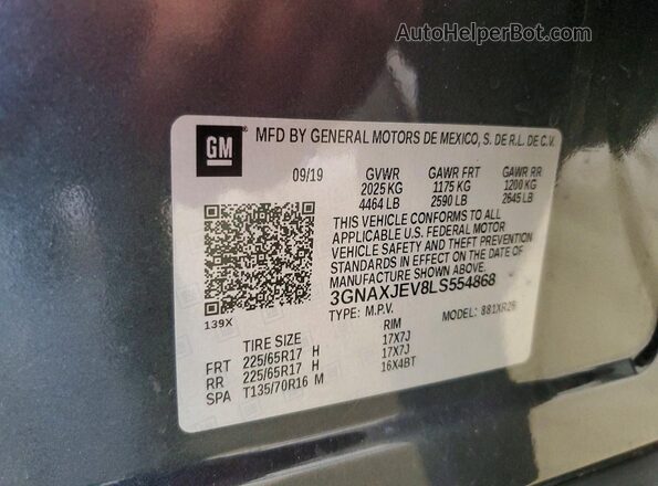 3GNAXJEV8LS554868 2020 CHEVROLET EQUINOX Gray სალონის 360-გრადუსიანი ხედი